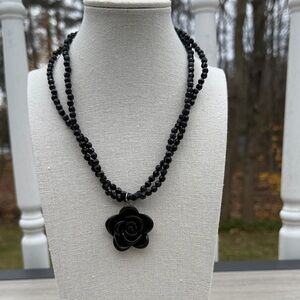 Y2K gothic whimsical fairy black rose faceted bead necklace